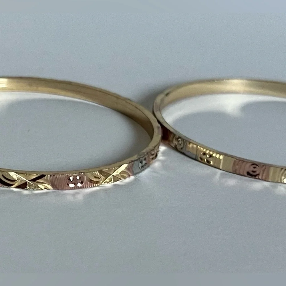 Set of Two Mini Rose Gold & Silver Bangle Metal Bracelet for Toddler Child Baby